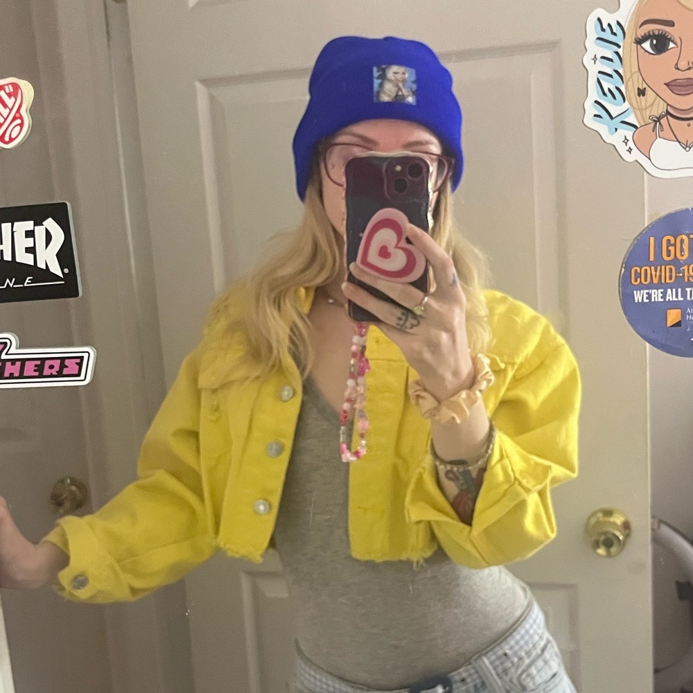 Yellow cropped denim jacket